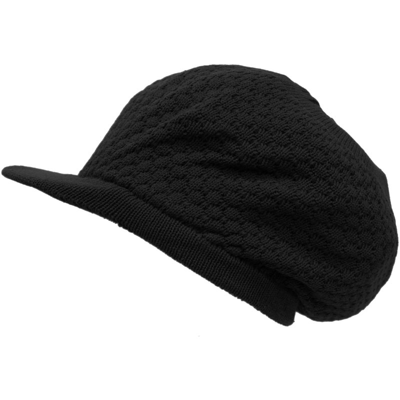 SSK Rasta Knit Tam Hat Dreadlock Cap (Large Round Solid Black w/Brim)